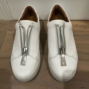 Frye White Leather Zip Sneakers